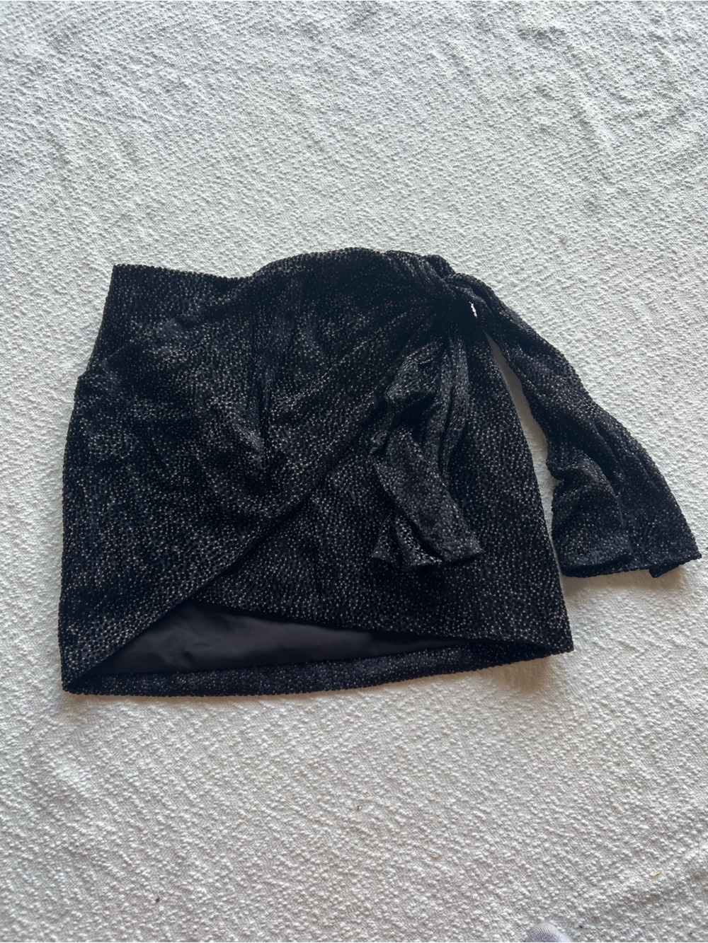 Significant Other Black Polka Dot Burnout Velvet Draped Mini Skirt